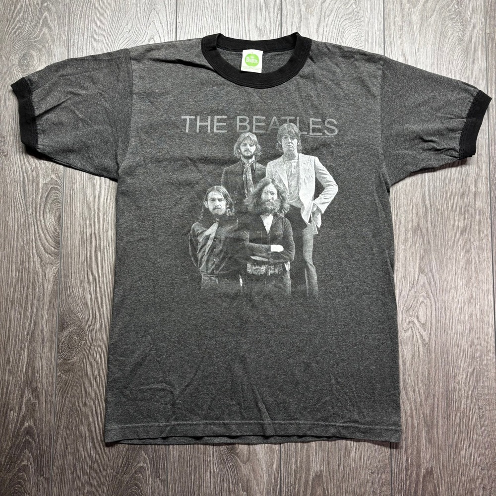 The Beatles Vintage Mens Medium Charcoal Gray Ringer T-Shirt 2005 Apple Graphic
